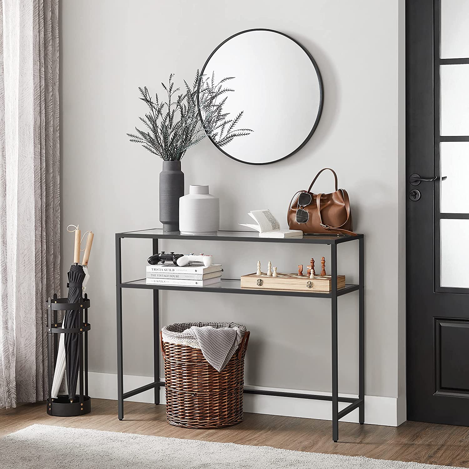 Console Table, Hallway Console, Tempered Glass Top, Sturdy and Stable Frame