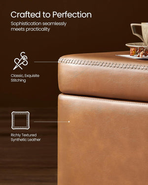 Storage Ottoman Bench – Leather Look, Mid-Century Design