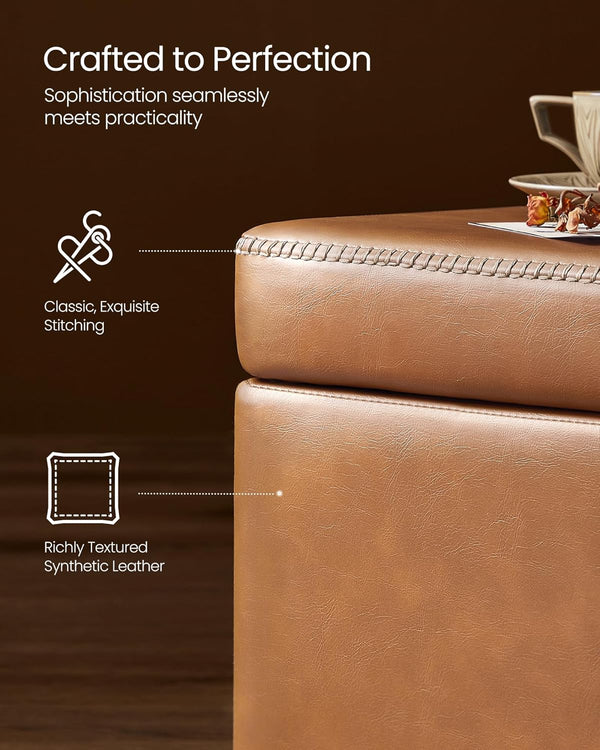 Storage Ottoman Bench – Leather Look, Mid-Century Design