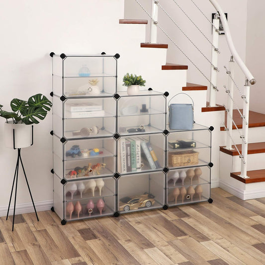 Cube Storage with Doors, Shoe Rack, Plastic Organiser Unit with Dividers, Rubber Mallet Included