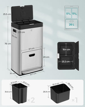 3-Compartment Kitchen Bin (2×17L + 26L) - Karrari