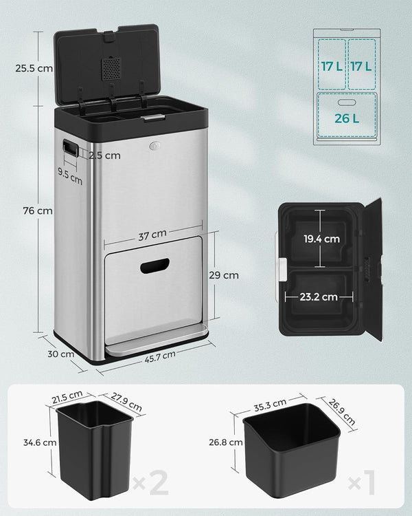 3-Compartment Kitchen Bin (2×17L + 26L) - Karrari