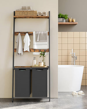 2-Section Laundry Hamper - Ladder, Shelves & Hooks - Karrari