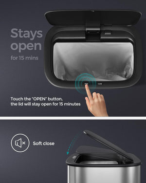 50L Stainless Steel Sensor Bin with Soft-Close Lid