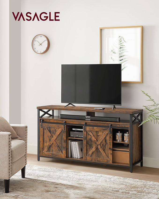 TV Stand for TVs up to 65 Inch, TV Stand with Adjustable Shelves, Barn Style Doors
