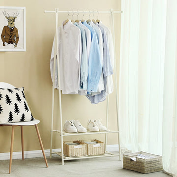Coat Rack, Coat Stand, Clothes Rack with 2-Tier Storage Shelf for Shoes and Baskets, Metal Frame, Space-saving