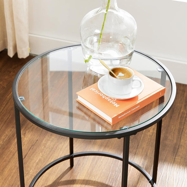 Round Side Table – Glass Top with Metal Frame - Karrari