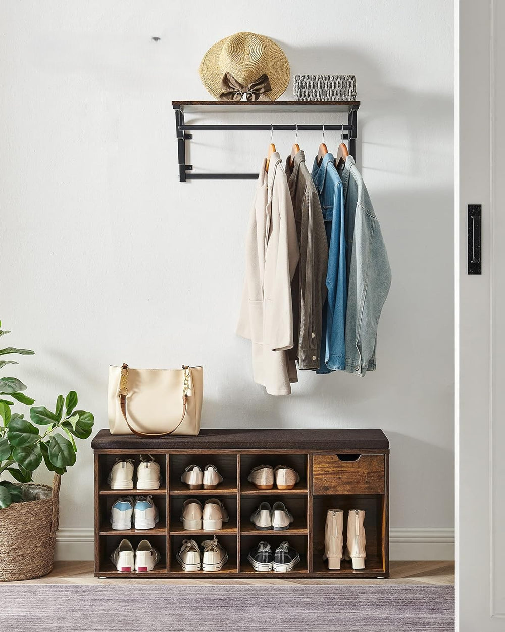 Shoe Storage Bench with Drawer & Padded Seat - Karrari