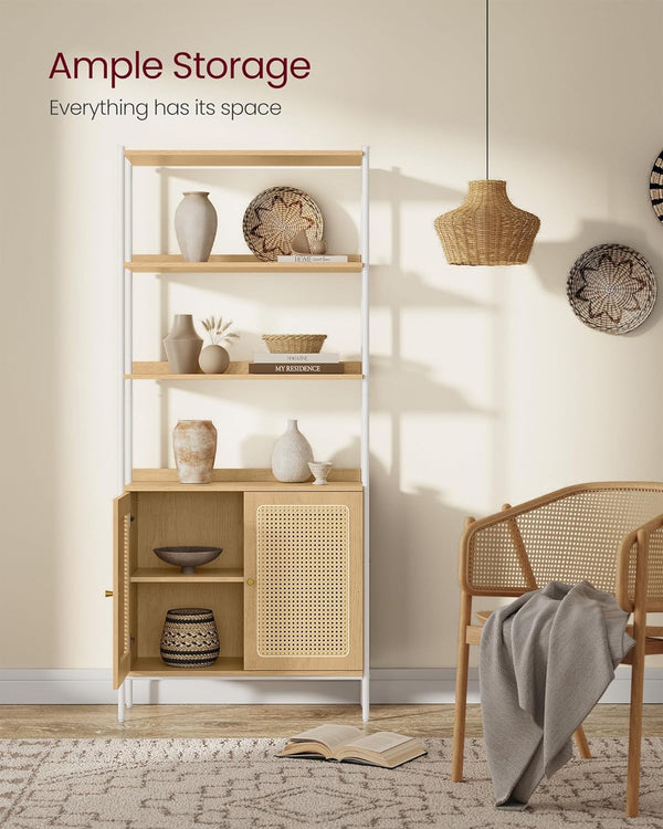 6-Tier Boho Bookcase Rattan-Style Doors - Karrari