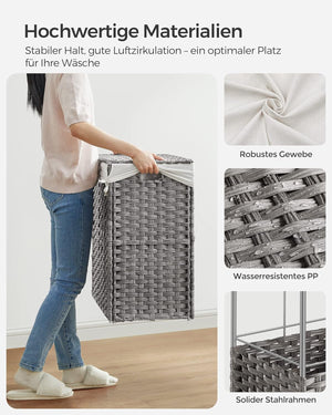 160L 3-Compartment Laundry Hamper - Lid & Wheels - Karrari