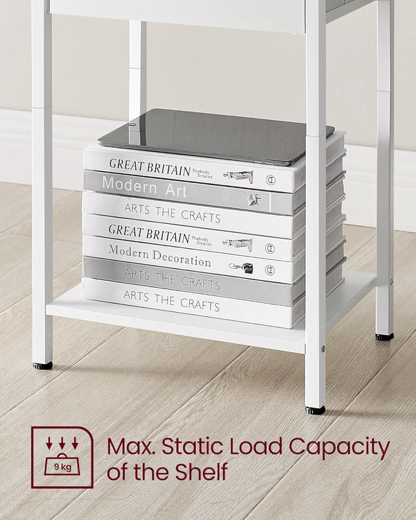 White Side Table with Fabric Drawer - Karrari
