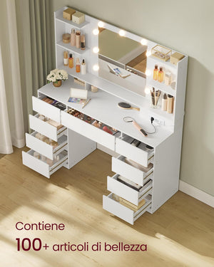Makeup Table with LED Lights, Mirror & Toolless Rail Mount