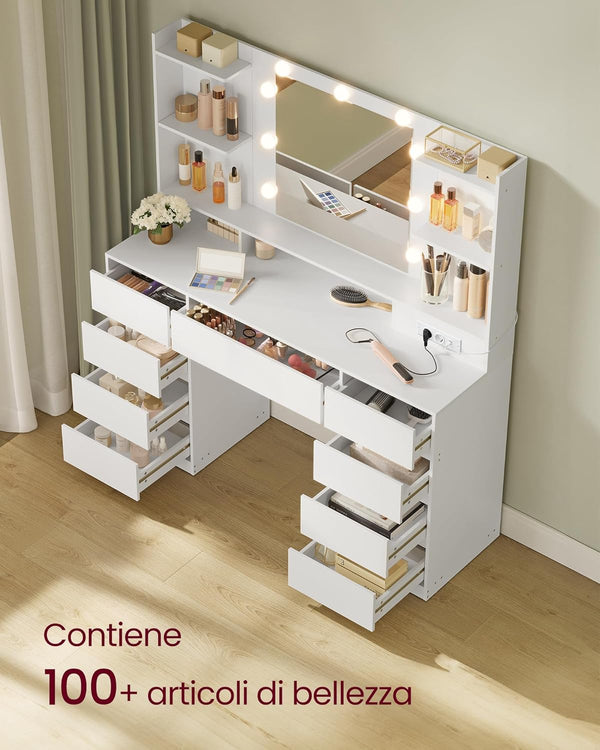Makeup Table with LED Lights, Mirror & Toolless Rail Mount