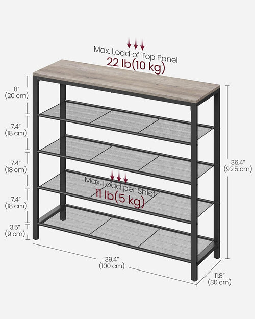 4-Tier Industrial Shoe Rack with Mesh Shelves
