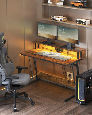 Gaming Desk with Power Strip & Dual Monitor Stand - Karrari