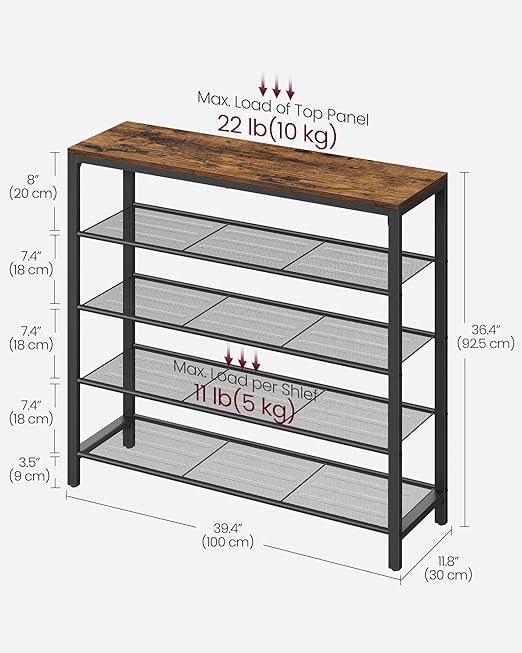 4-Tier Industrial Shoe Rack with Mesh Shelves - Karrari