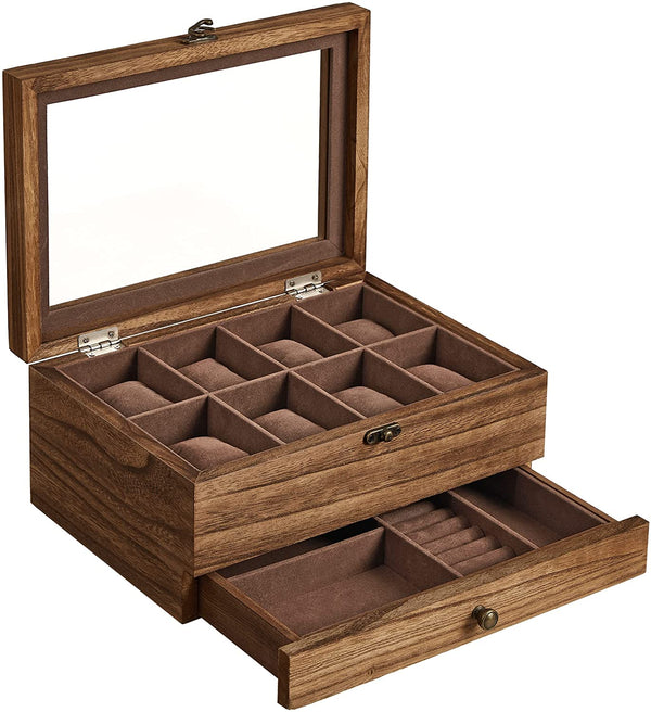 8-Slot 2-Tier Wooden Watch Box - Glass Lid - Karrari