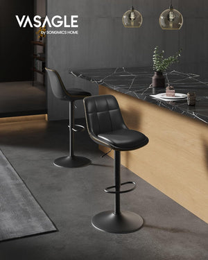 PU Leather Bar Stools with Backrest and Footrest (Set of 2)