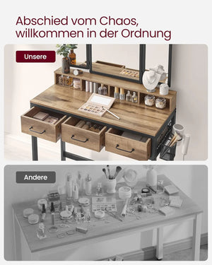 Makeup Table with Folding Mirror, Stool & Drawers