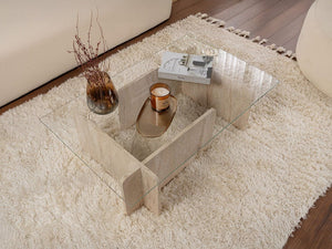 Elegant Coffee Table Top Tempered Glass - Travertine Colour - Karrari