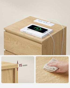 3-Drawer Bedside Table with Charging Ports