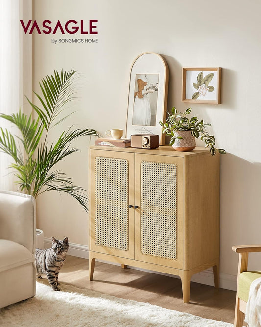 Sideboard, Boho Storage Cabinet, Rattan Furniture with Adjustable Shelves, 40 x 80 x 90 cm, for Entrance, Living Room, Dining Room