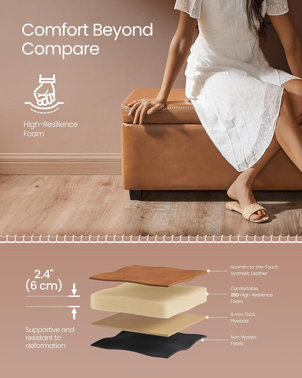 Storage Ottoman Bench – Leather Look, Mid-Century Design