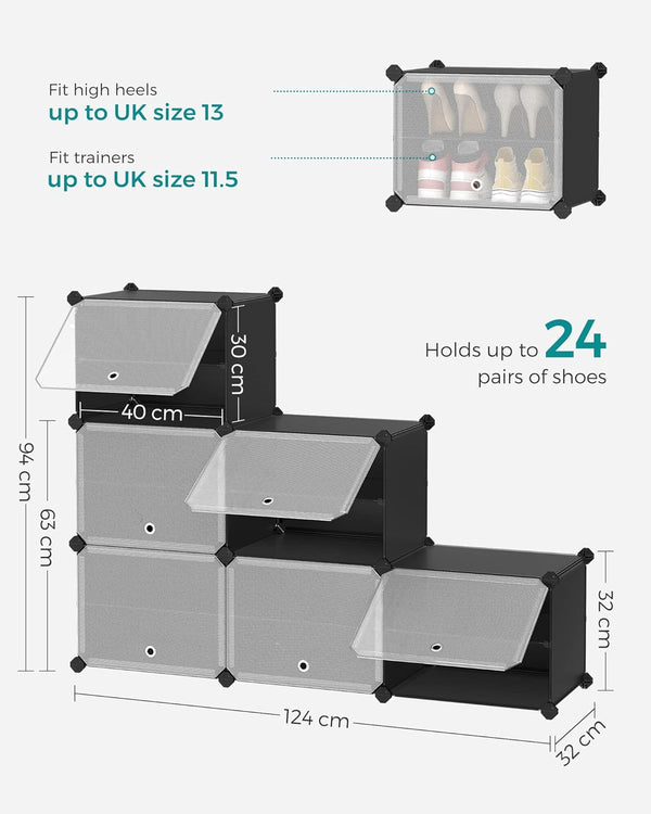 6-Slot Interlocking Shoe Rack Cabinet (Black) - Karrari