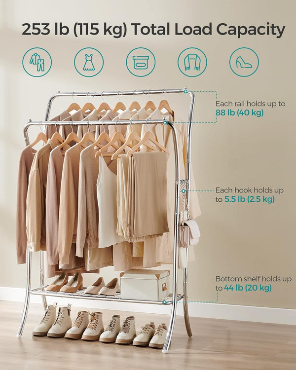 Silver Metal Clothes Rack with Shelf & Hooks - Karrari