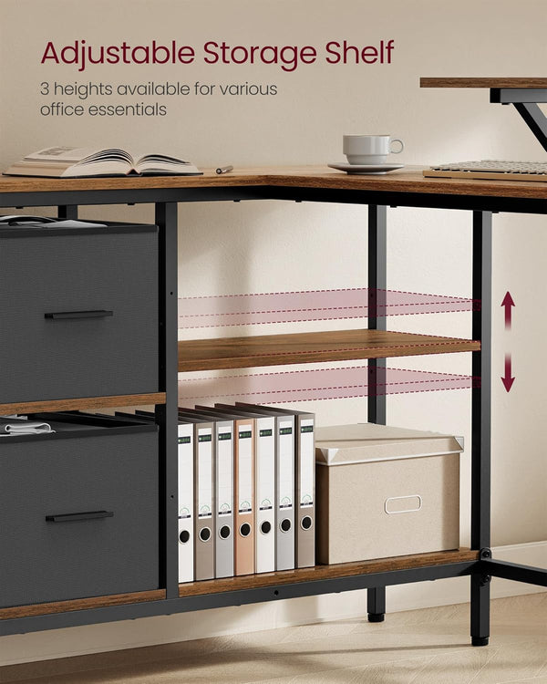 L-Shaped Desk with 2 Drawers & Monitor Stand - Karrari