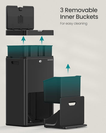 Kitchen Bin, 2 x 4.4 Gallon (2 x 17 L) and 6.7 Gallon (26 L) Volumes, 3-Compartment Bin