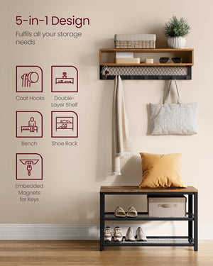 Coat Rack & Shoe Bench Set – Dot Hooks, 2-Tier Rack - Karrari