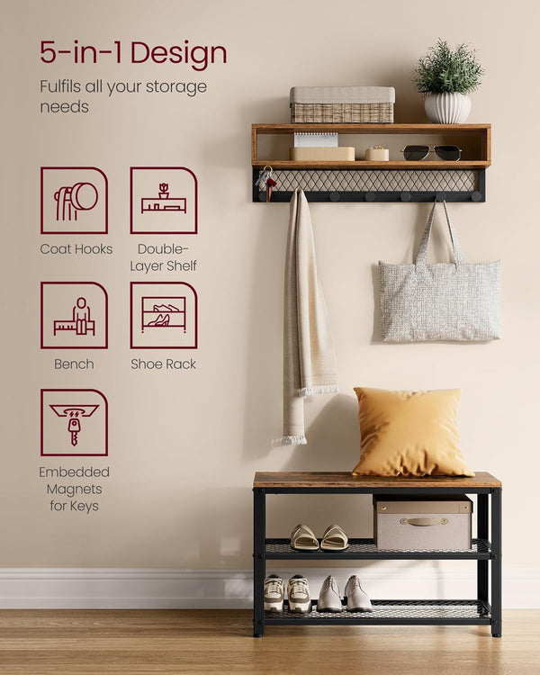 Coat Rack & Shoe Bench Set – Dot Hooks, 2-Tier Rack - Karrari