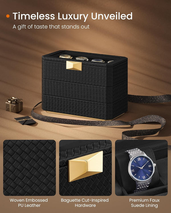 8-Slot 3-Tier Stackable Watch Box – PU Leather - Karrari
