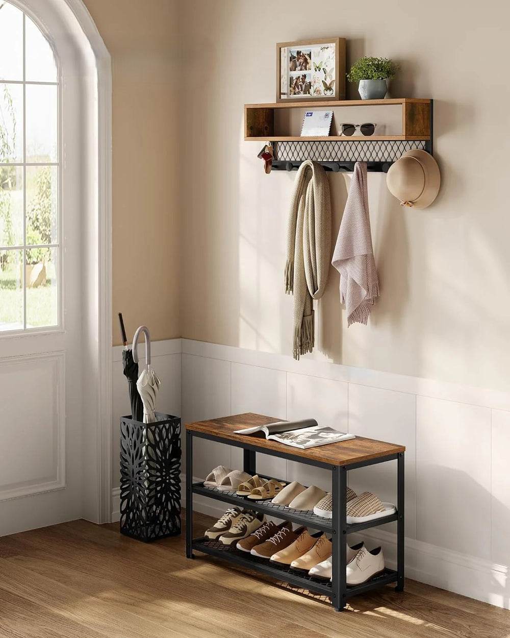 Coat Rack & Shoe Bench Set – Dot Hooks, 2-Tier Rack - Karrari