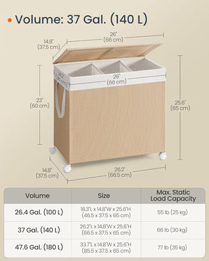 Laundry Sorter on Wheels – 3 Sections