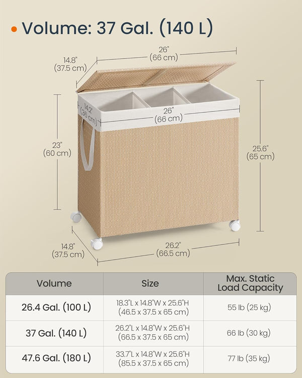 Laundry Sorter on Wheels – 3 Sections