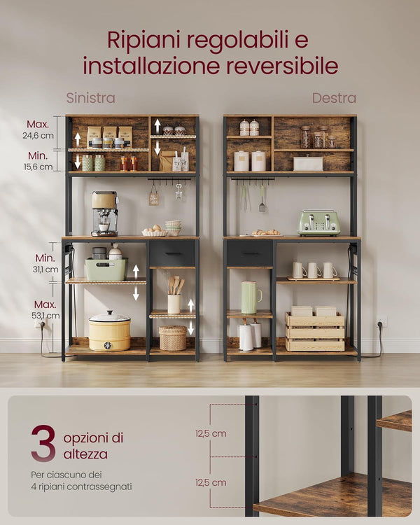 Kitchen Shelf with Sockets, Hooks & Fabric Drawer