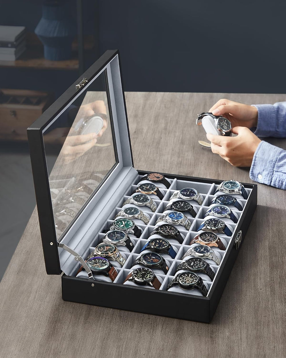 Lockable Watch Box with 24 Slots – Storage Case