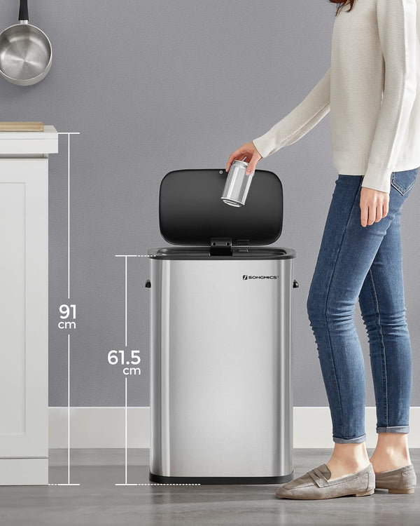 50L Stainless Steel Sensor Bin with Soft-Close Lid