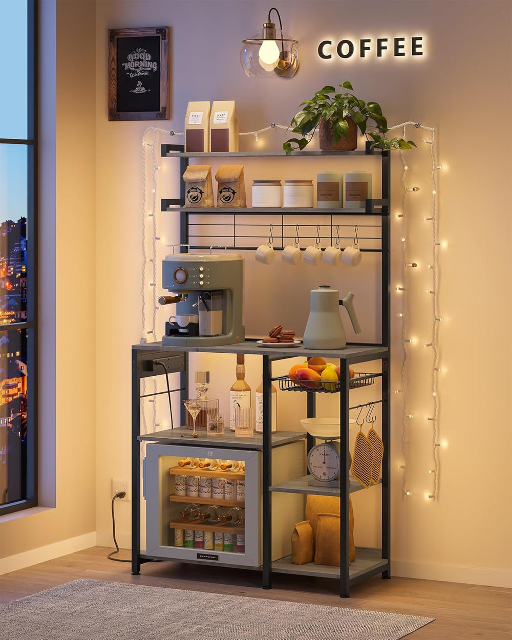 Kitchen Rack with Outlets – Greige/Black - Karrari