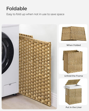 90L Foldable Rattan Laundry Basket with Lid & Handles - Karrari