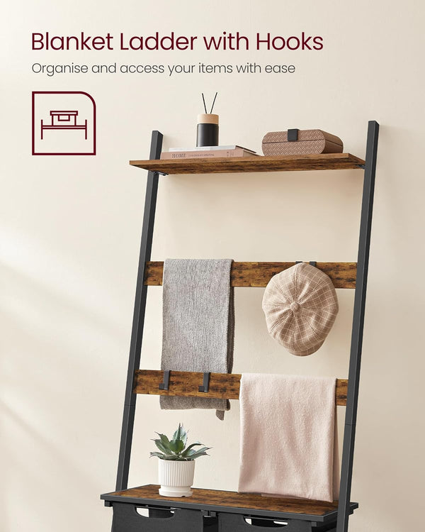 2-Section Laundry Hamper - Ladder, Shelves & Hooks - Karrari
