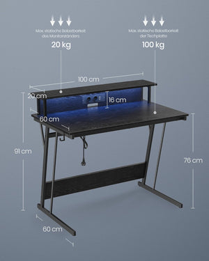 Gaming Table with LED with Built-in Power Strip - Karrari