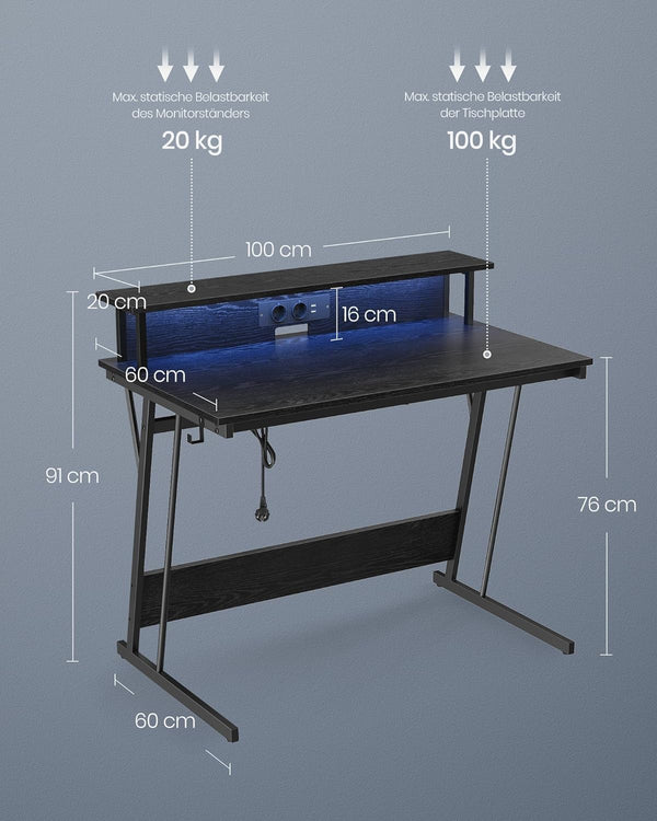 Gaming Table with LED with Built-in Power Strip - Karrari