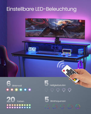 Gaming Desk with Power Strip & Dual Monitor Stand - Karrari