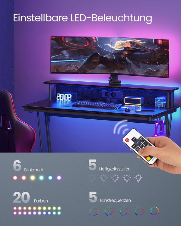 Gaming Desk with Power Strip & Dual Monitor Stand - Karrari
