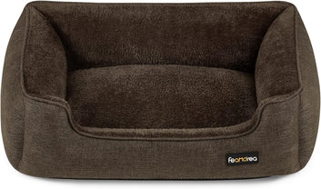 Dog Kennel, Pet Bed in Faux Linen, Raised Edges, Non-Slip Bottom, Removable Cover for Washing, 90 x 75 x 25 cm