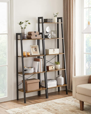 5-Tier Ladder Shelf – Industrial Bookcase - Karrari