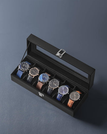 Watch Box with 6 Slots, Watch Case with Glass Lid, Watch Display Box with Removable Watch Pillows